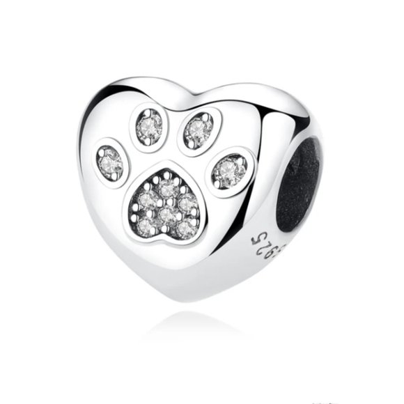 Jewelry - Heart Dog Paw I Love My Pet Bracelet Charm - S925 Sterling Silver Fits Pandora